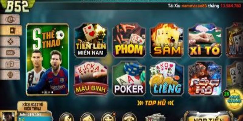 Game bài B52, nơi người chơi có thể tham gia vào các trò chơi bài quen thuộc và thử thách kỹ năng trong từng ván cược
